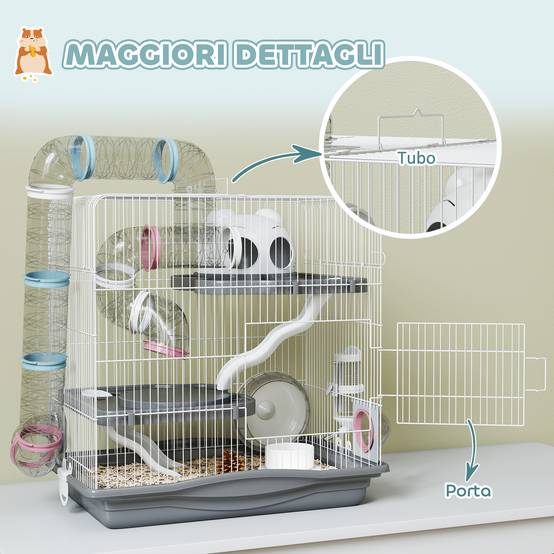 Cage hamster métal 3 niveaux tubes transparents modulables 45x30x45cm Gris - ComfortXL Outdoor Living - Image 10
