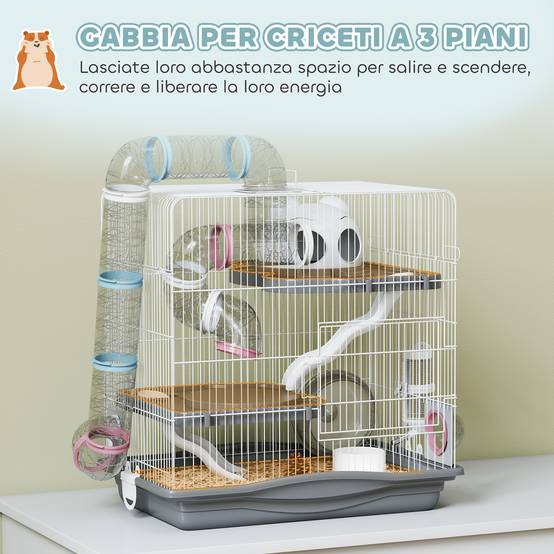 Cage hamster métal 3 niveaux tubes transparents modulables 45x30x45cm Gris - ComfortXL Outdoor Living - Image 6