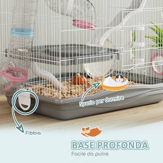 Cage hamster métal 3 niveaux tubes transparents modulables 45x30x45cm Gris - ComfortXL Outdoor Living - Image 9