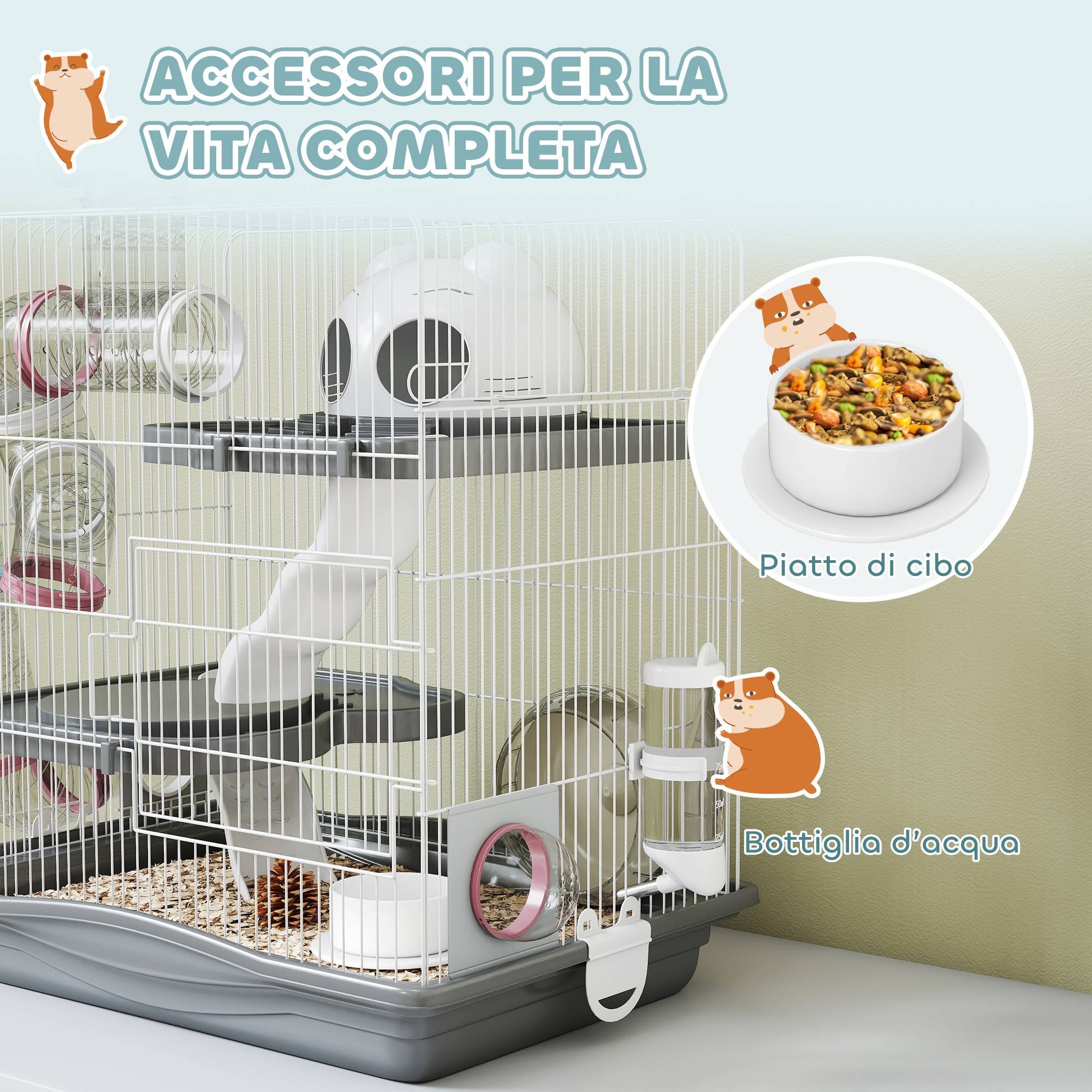 Cage hamster métal 3 niveaux tubes transparents modulables 45x30x45cm Gris - ComfortXL Outdoor Living - Image 8