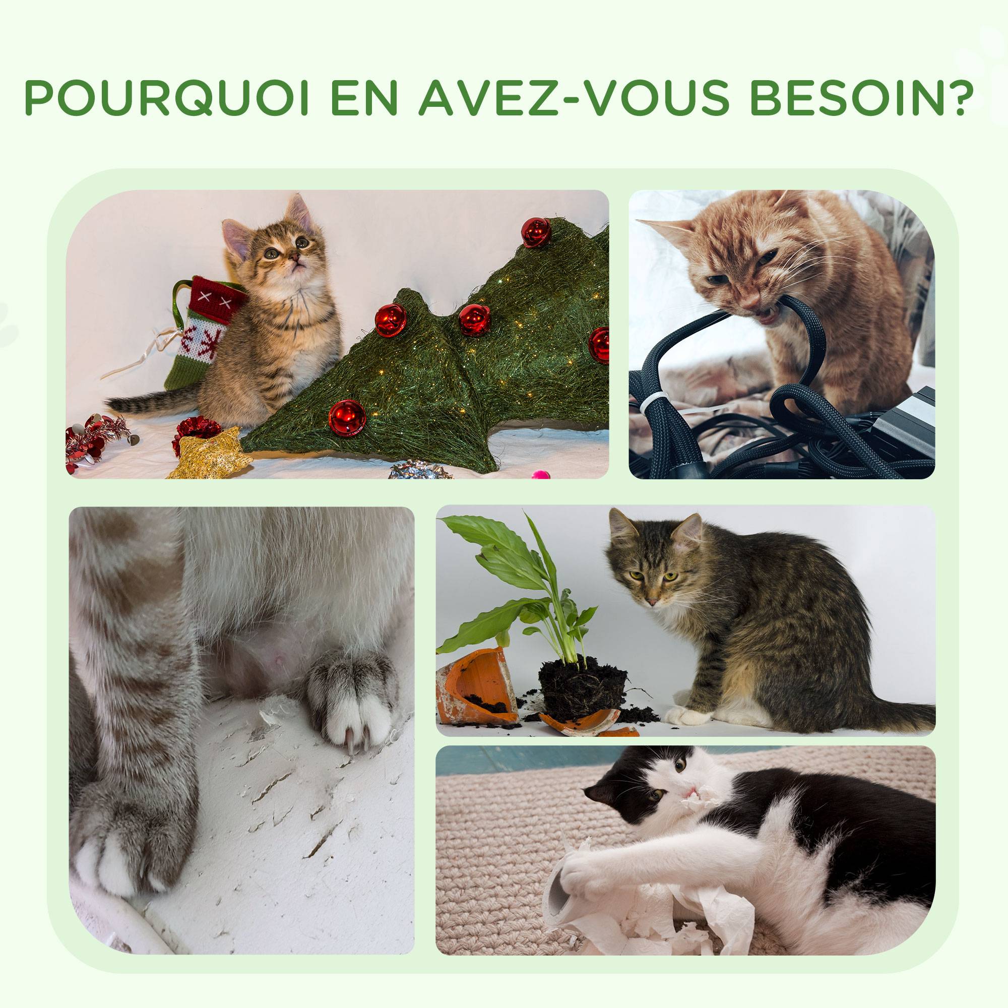 Pawhut - Arbre à chat 2 griffoirs jute naturelle panier jeu 2 boules suspendues avec clochettes peluche blanche - Imagen 6