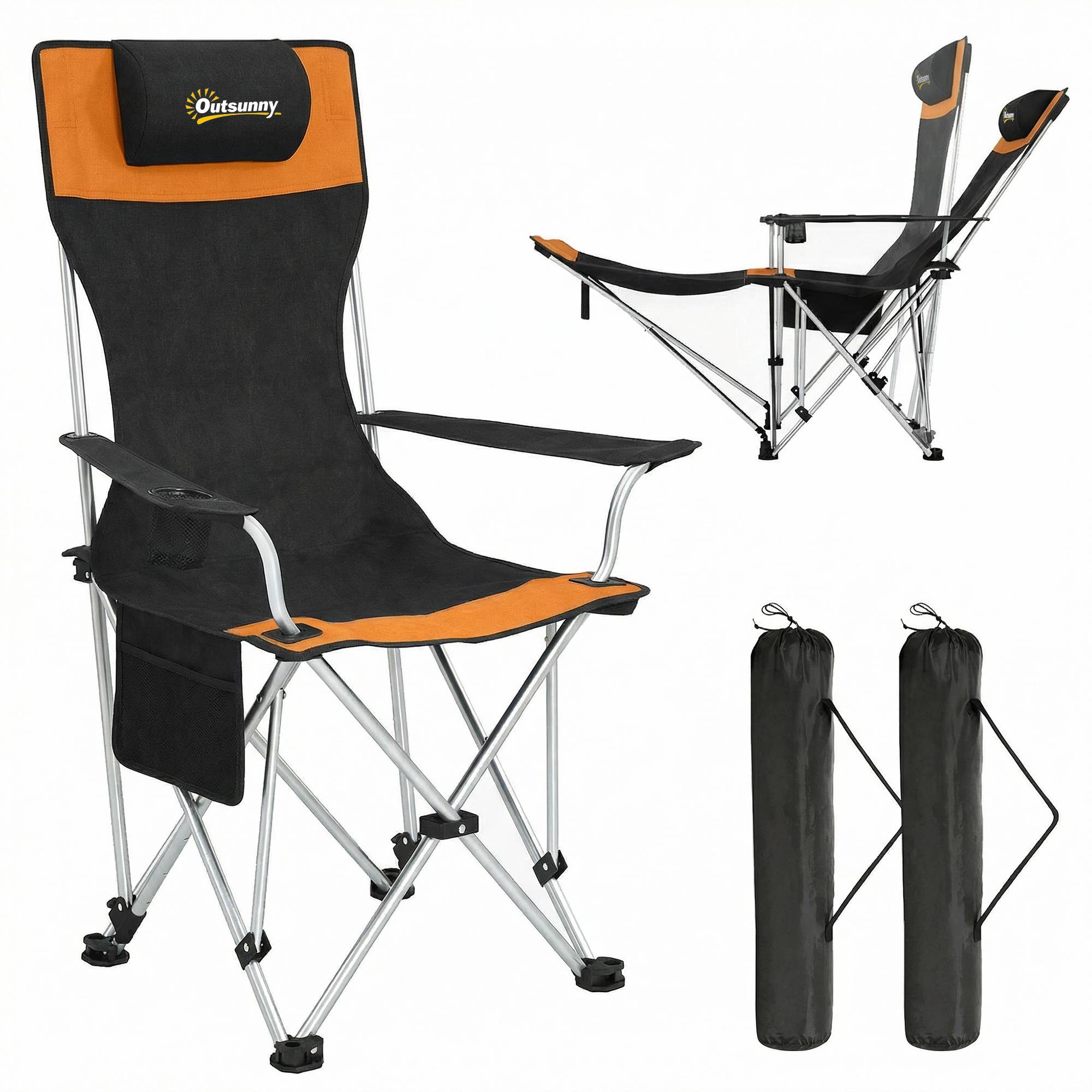 Lot de 2 chaises de camping pliables tissu Oxford orange 125 x 48 x 90 cm - PANGIVO - Image 1