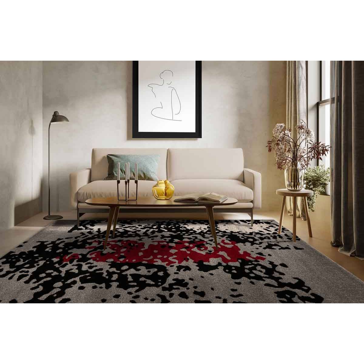 Tapis Tissé Imprimé "Naila" Noir & Rouge 120 x 170 cm - Image 5