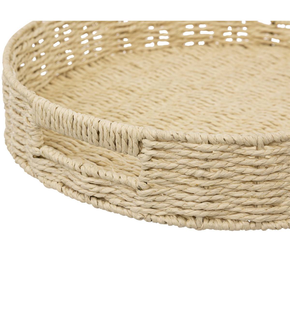 Plateau rond en corde Beige lin D 35 cm - Image 2