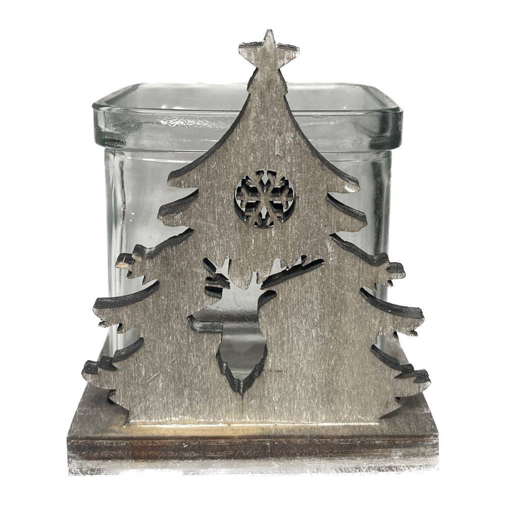 Chemin De Campagne - Photophore en bois motif «Cerf» 8.5 x 8.5 x 10 cm Chemin de campagne - Imagen 1