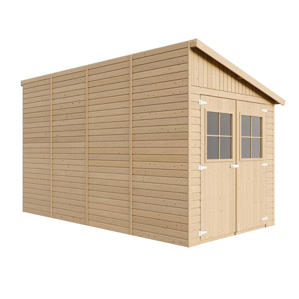 Timbela - Abri de Jardin en Bois Naturel H244x218x416 cm / 8 m² avec paroi latérale et les planchers imprégné - 17 mm d’épaisseur - Timbela M340A+M340G - Imagen 4
