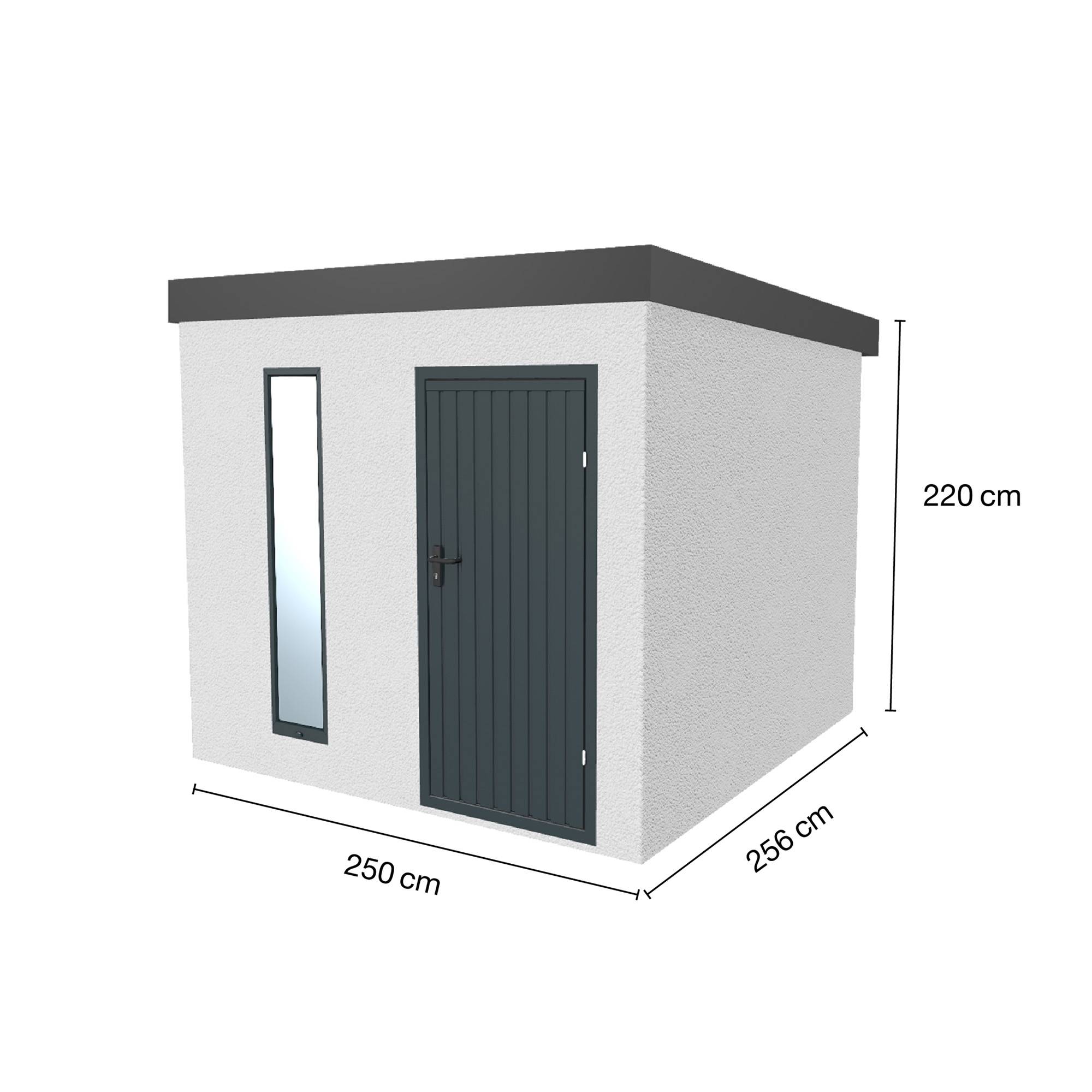 Abri de jardin en métal de 6.4m² 2.5 x 2.56m - finition crépi blanc