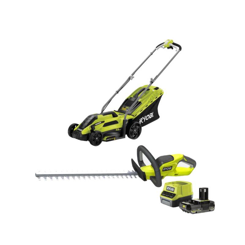 Ryobi - Pack RYOBI Tondeuse électrique 1300W 33cm RLM13E33S - Taille-haies 18V One+ OHT1845 - Batterie 2,0Ah et chargeur