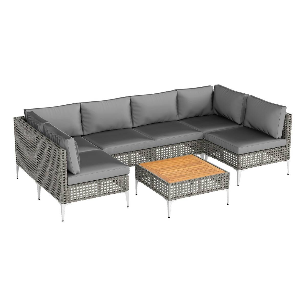 Ensemble de Meubles de Jardin 7 Pièces Canapé Sectionnel en Osier avec Coussins et Table Basse en Bois d'Acacia Gris MAISON CHIC - Image 1