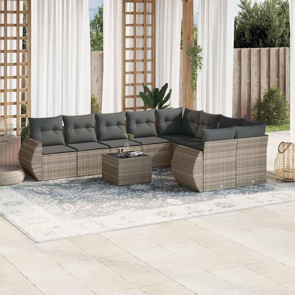 Salon de Jardin Bas 10 Pièces Résine Gris Clair pour 9 Personnes avec Table et Coussins Gris – ComfortXL Outdoor Living - Image 1