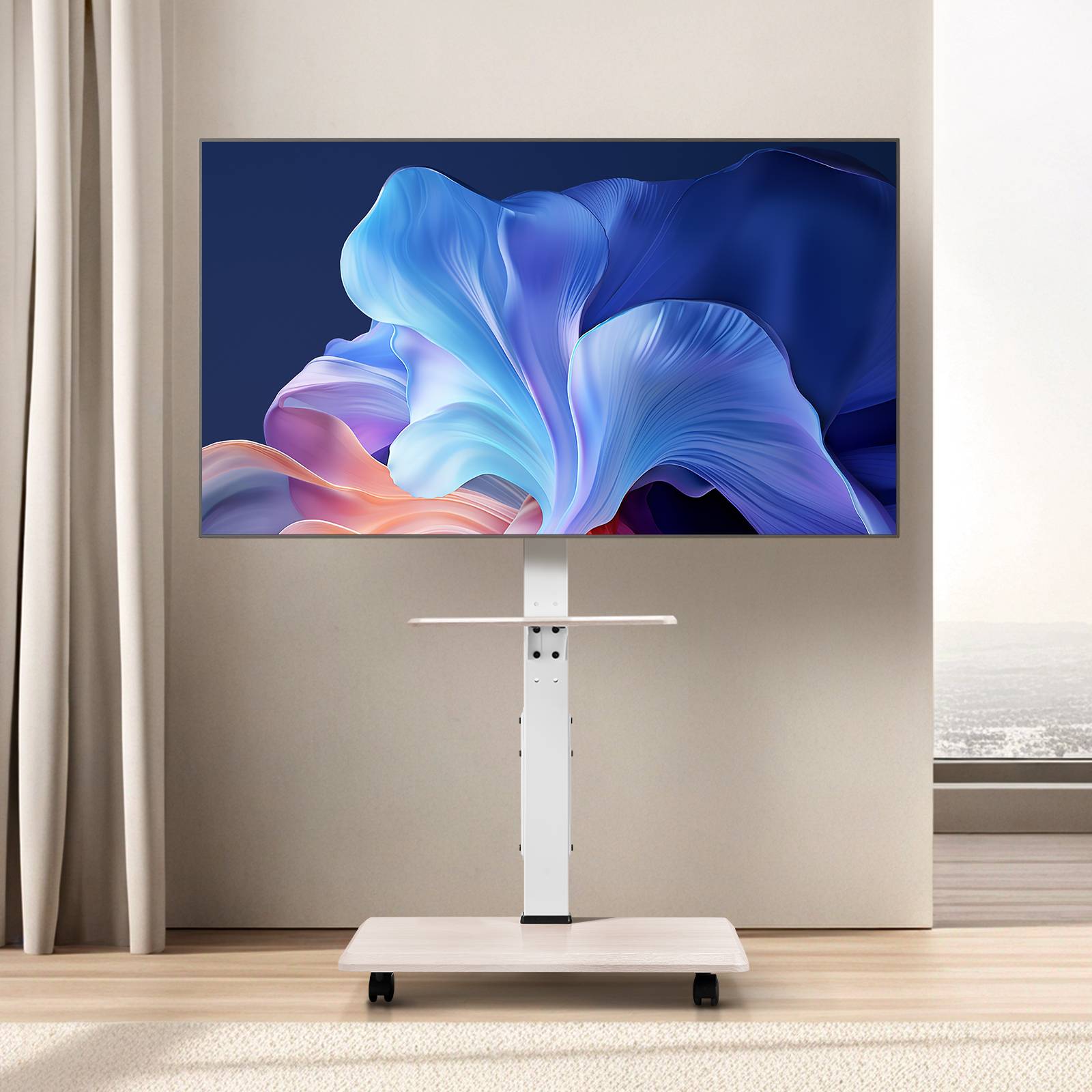 VEVOR Support TV à roulettes pour écrans 81.3-177.8cm, hauteur réglable avec plateau, charge 40kg, VESA 600x400mm. - Image 8