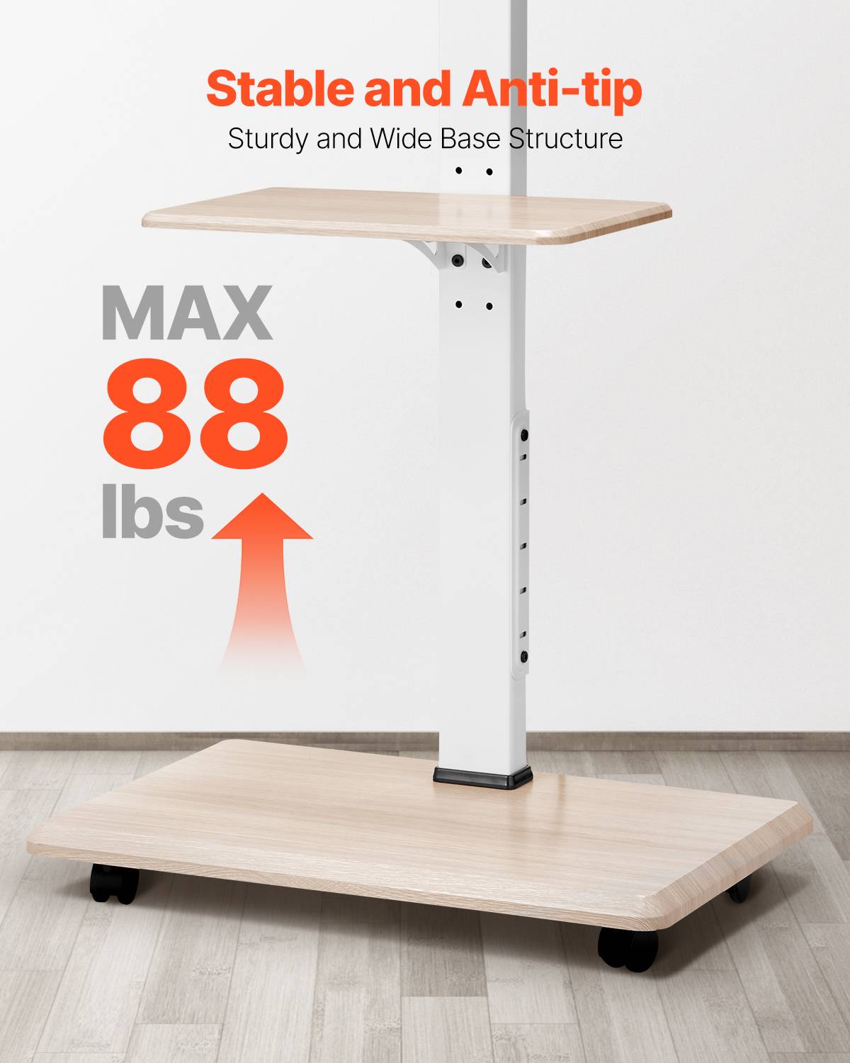 VEVOR Support TV à roulettes pour écrans 81.3-177.8cm, hauteur réglable avec plateau, charge 40kg, VESA 600x400mm. - Image 4