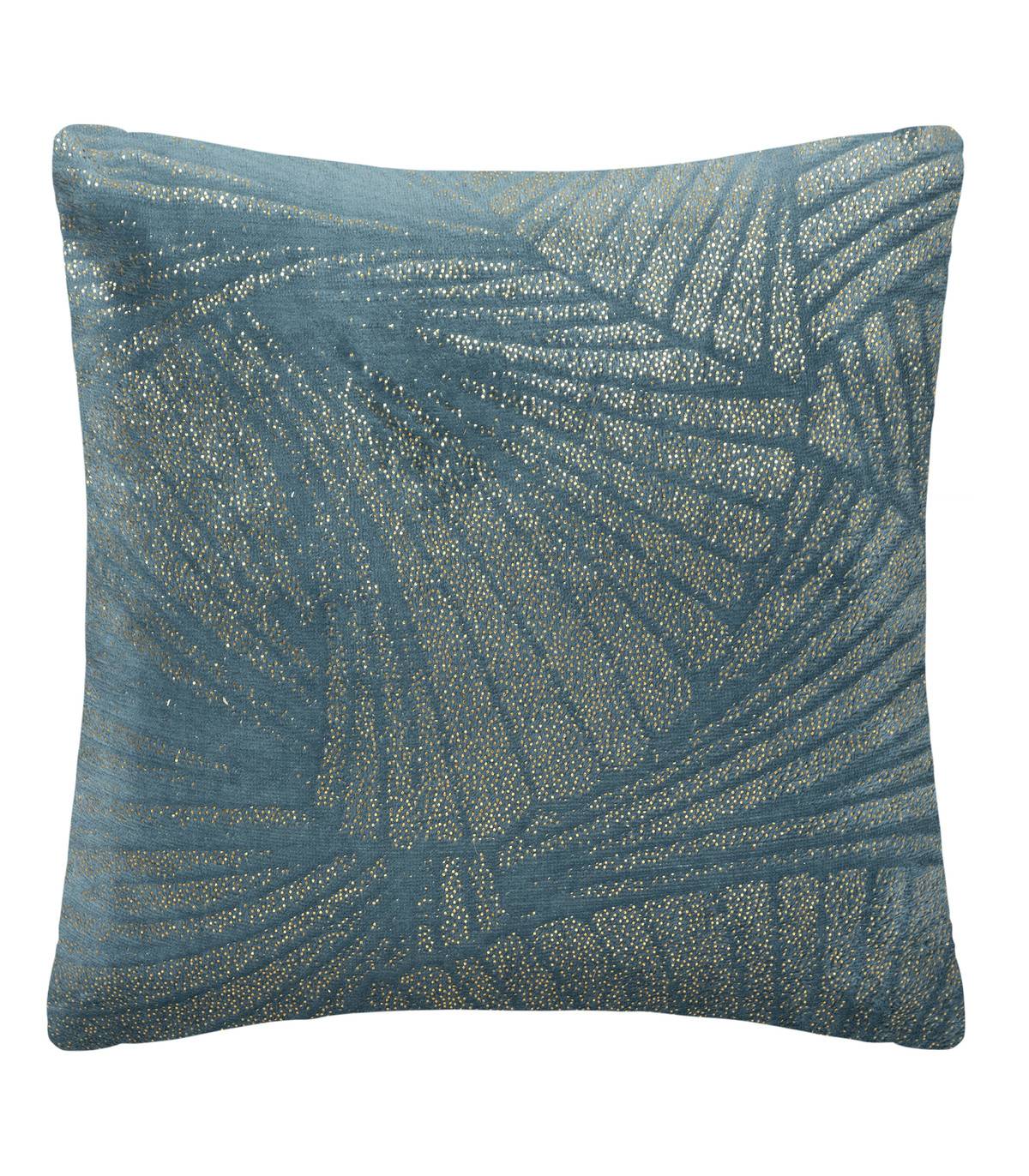 Coussin déhoussable Bleu Canard motif Doré en relief 40 x 40 cm - Imagen 1