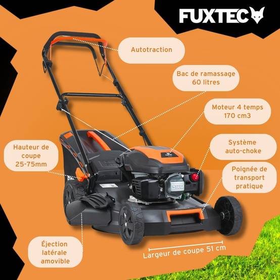 FUXTEC - Tondeuse thermique autotractée 51cm 170cm3 - FUXTEC FX-RM5170 - bac 60 L, mulching & EasyClean – FUXTEC - Image 3