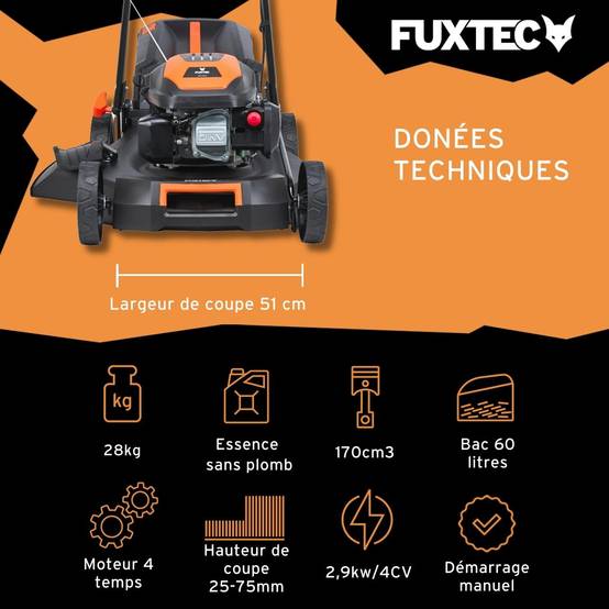 FUXTEC - Tondeuse thermique autotractée 51cm 170cm3 - FUXTEC FX-RM5170 - bac 60 L, mulching & EasyClean – FUXTEC - Image 2