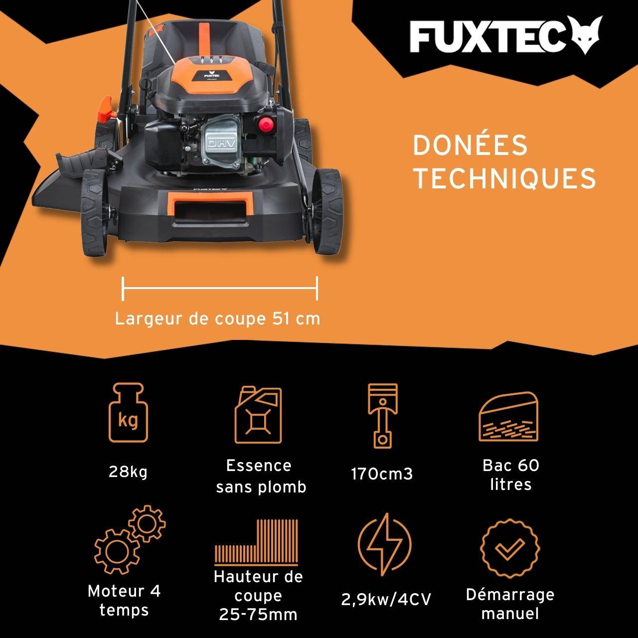 FUXTEC - Tondeuse thermique autotractée 51cm 170cm3 - FUXTEC FX-RM5170 - bac 60 L, mulching & EasyClean – FUXTEC - Image 2