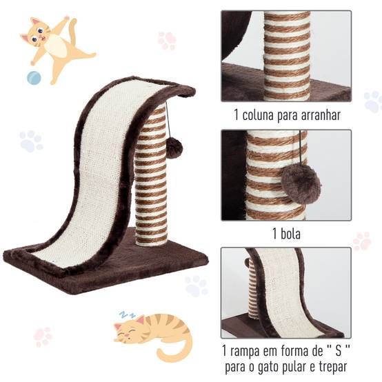 Griffoir pour Chat Petit Format en Sisal avec Rampe et Balle Marron 35x30cm - ComfortXL Outdoor Living - Image 6