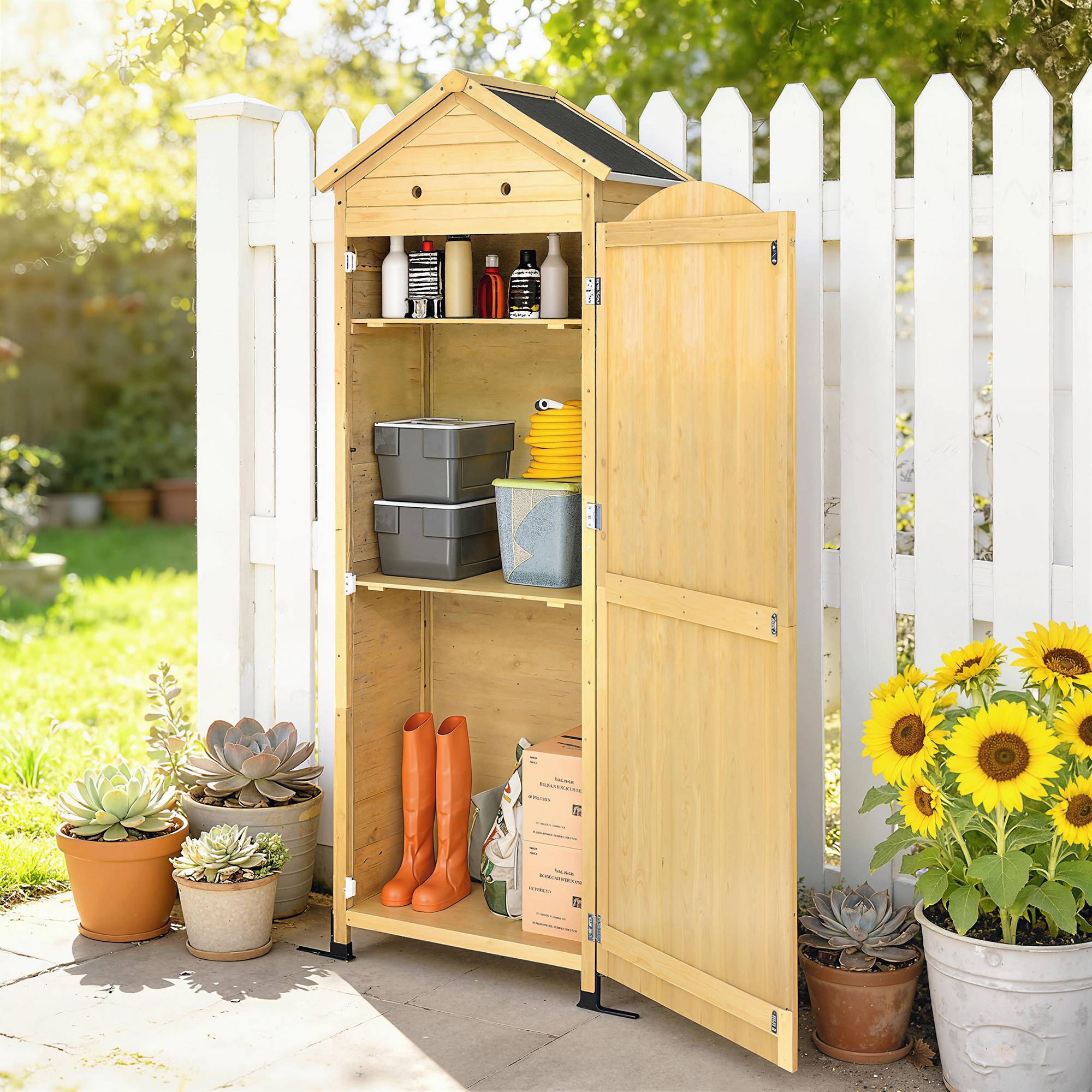 Abri de jardin en bois, extra haut, avec étagère réglable, porte magnétique, ventilation du toit galvanisé - Image 4