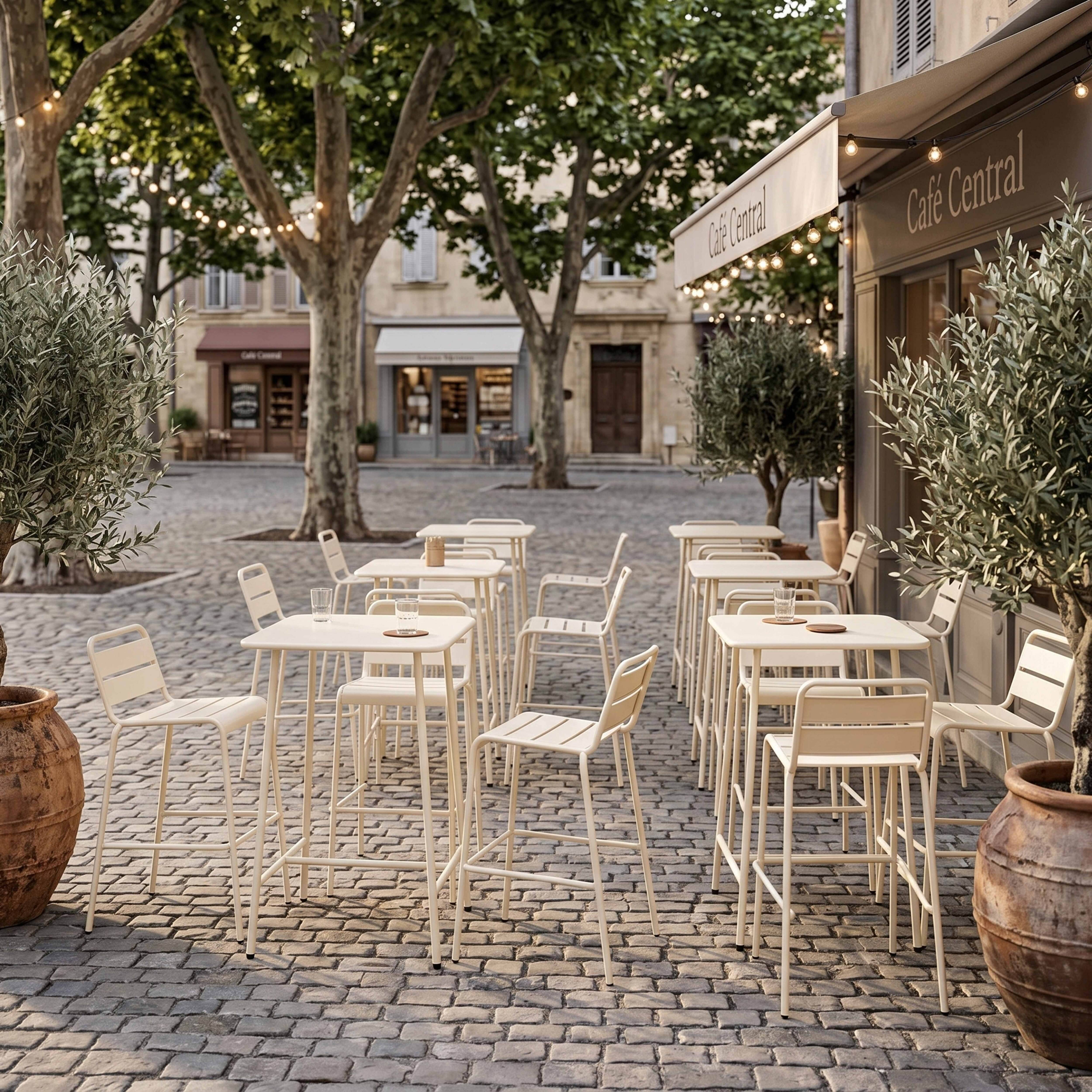 Oviala - Ensemble table de bar et 2 chaises hautes en métal ivoire Palavas - Oviala - Imagen 4