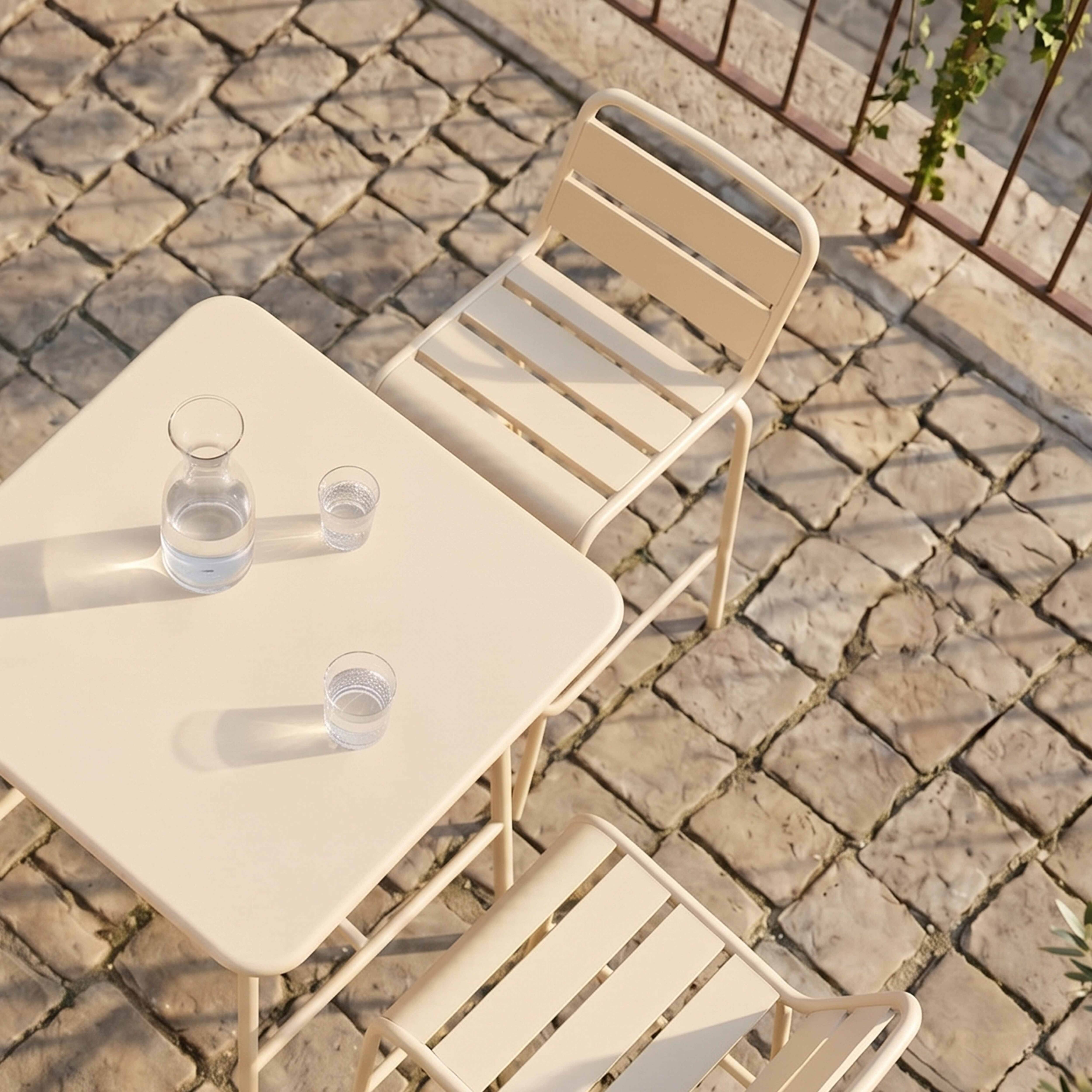 Oviala - Ensemble table de bar et 2 chaises hautes en métal ivoire Palavas - Oviala - Imagen 5