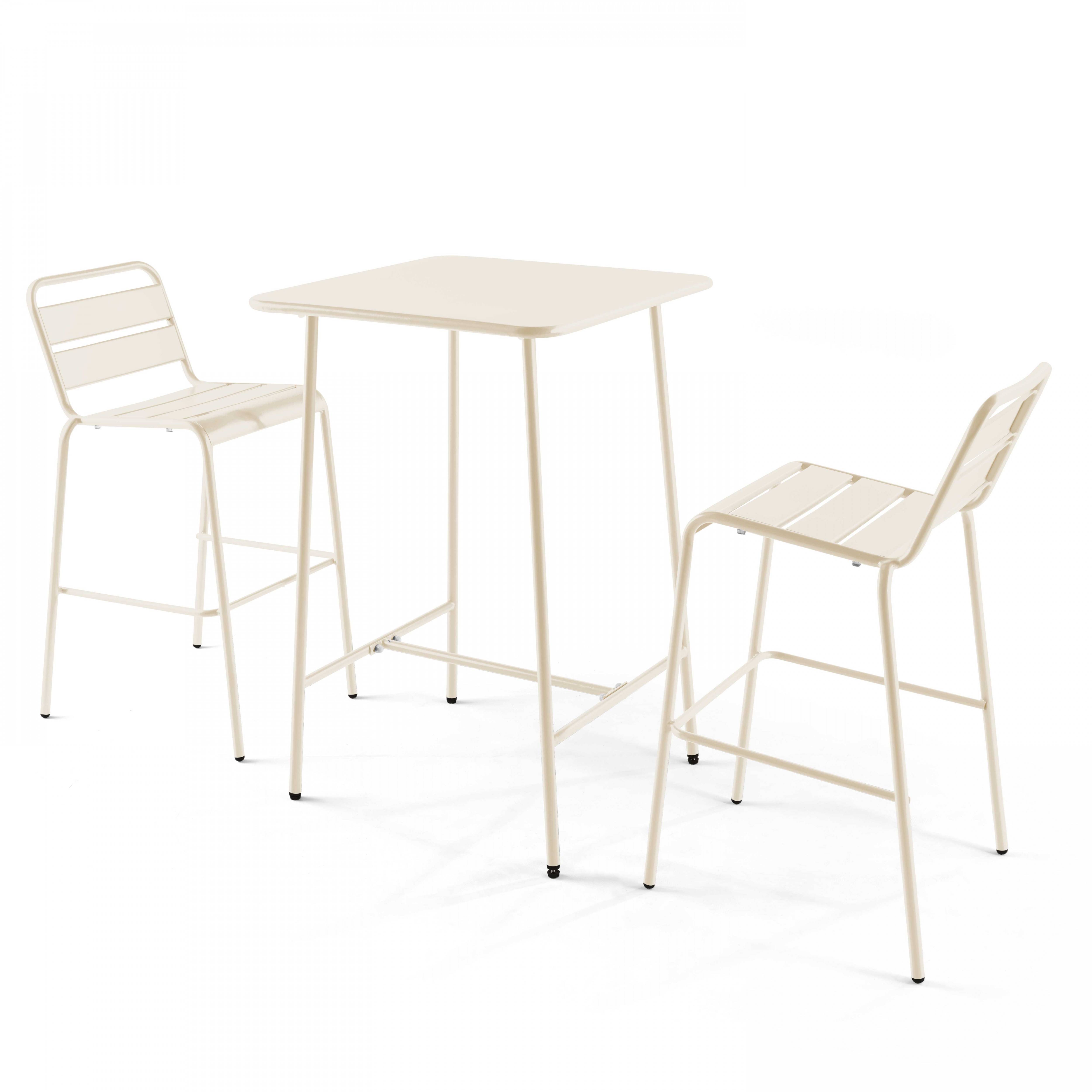 Oviala - Ensemble table de bar et 2 chaises hautes en métal ivoire Palavas - Oviala - Imagen 1
