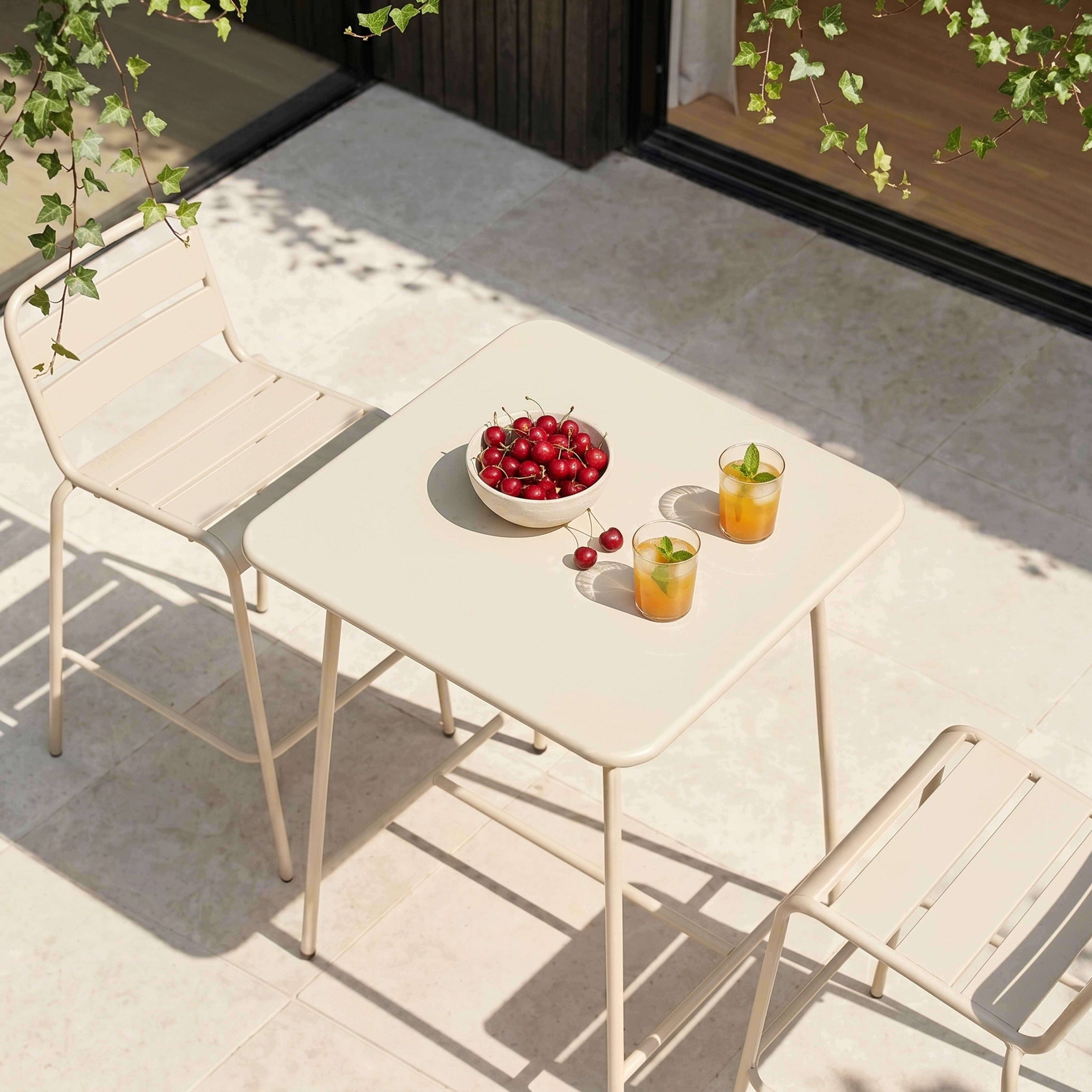 Oviala - Ensemble table de bar et 2 chaises hautes en métal ivoire Palavas - Oviala - Imagen 3