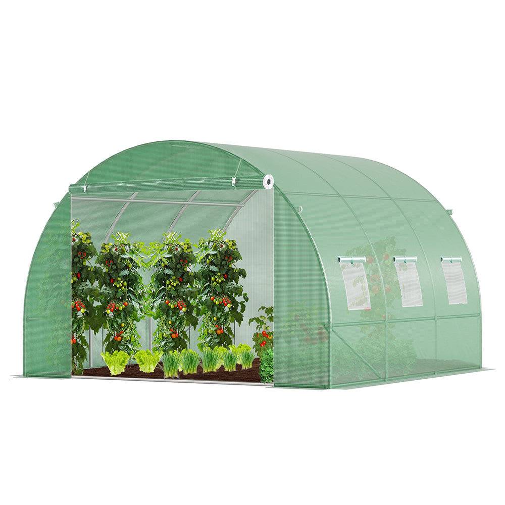Vounot - Serre de jardin tunnel 9m² en acier galvanisé - 3L x 3l x 2H m - fenêtre anti-moustiquaire, porte enroulable, barre anti-tempête - Image 1