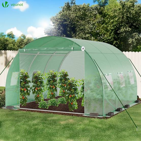 Vounot - Serre de jardin tunnel 9m² en acier galvanisé - 3L x 3l x 2H m - fenêtre anti-moustiquaire, porte enroulable, barre anti-tempête - Image 2