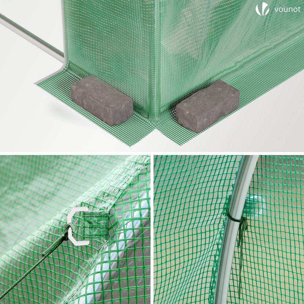 Vounot - Serre de jardin tunnel 9m² en acier galvanisé - 3L x 3l x 2H m - fenêtre anti-moustiquaire, porte enroulable, barre anti-tempête - Image 7