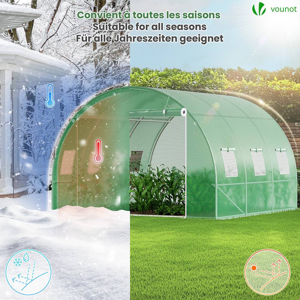 Vounot - Serre de jardin tunnel 9m² en acier galvanisé - 3L x 3l x 2H m - fenêtre anti-moustiquaire, porte enroulable, barre anti-tempête - Image 3