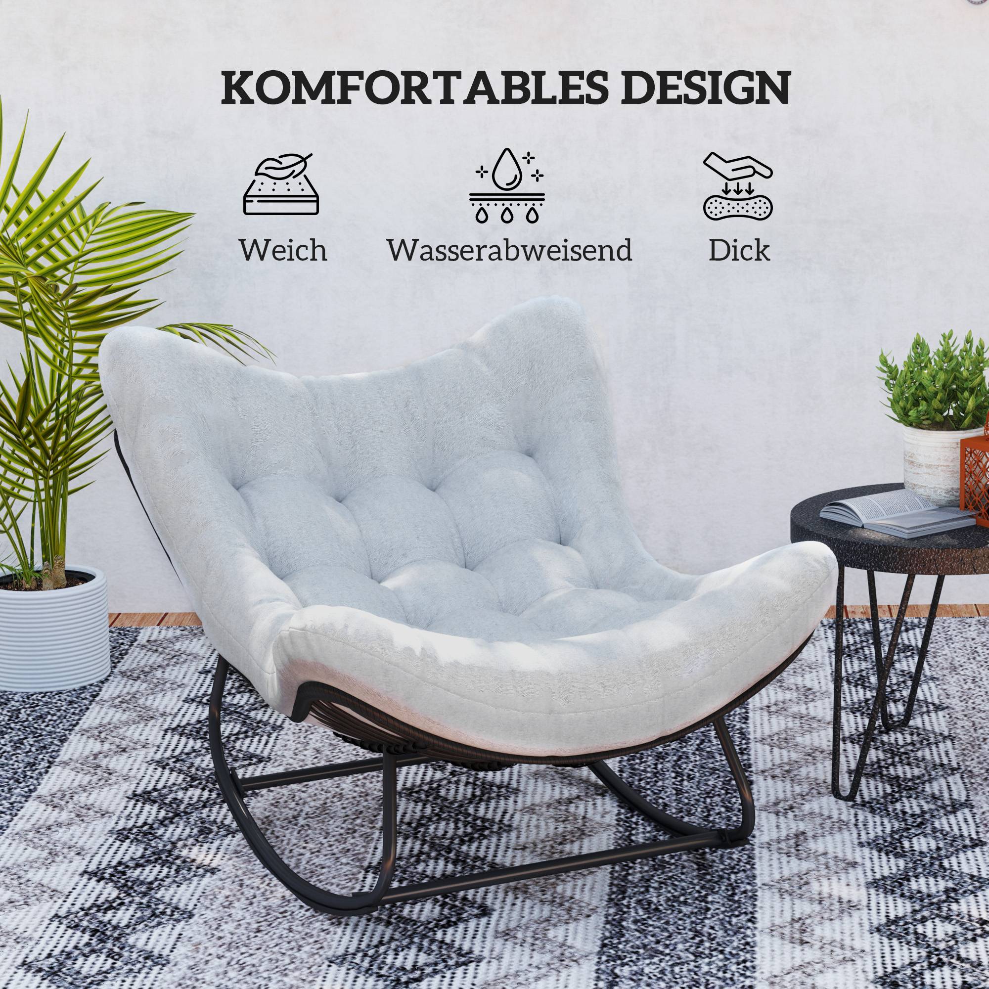 Banc de jardin en rotin basculant avec cadre en acier 98 x 111 x 74 cm Gris - Image 5