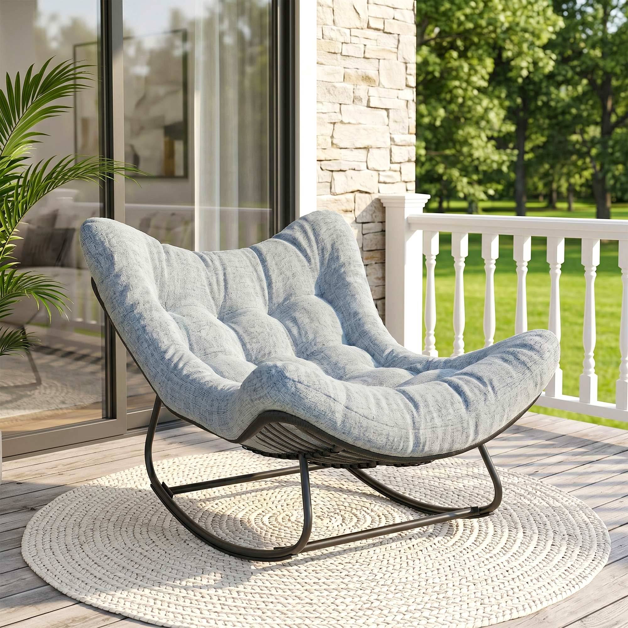 Banc de jardin en rotin basculant avec cadre en acier 98 x 111 x 74 cm Gris - Image 2