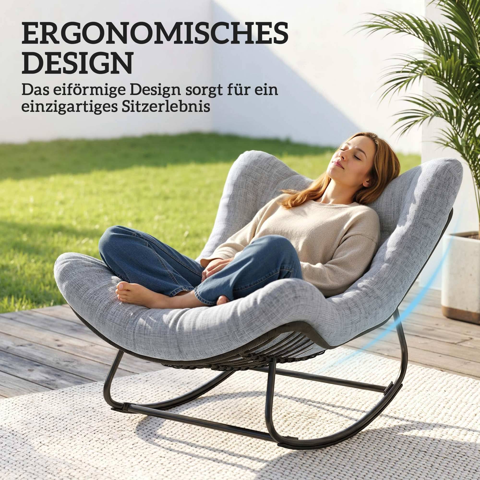 Banc de jardin en rotin basculant avec cadre en acier 98 x 111 x 74 cm Gris - Image 4