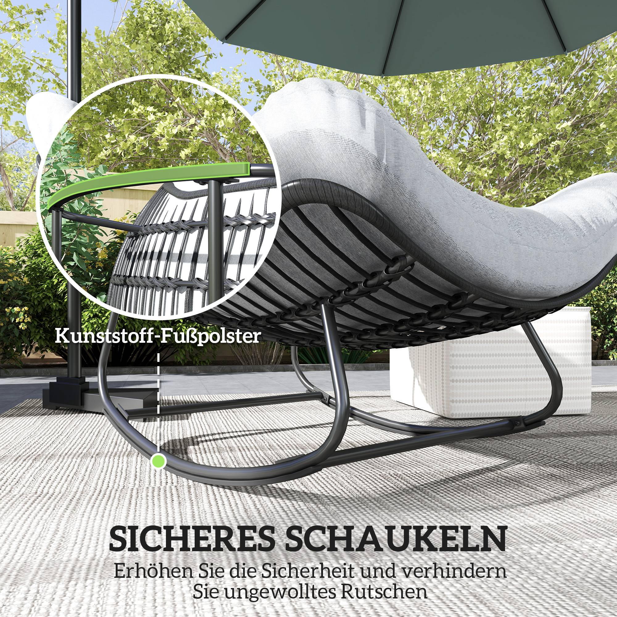 Banc de jardin en rotin basculant avec cadre en acier 98 x 111 x 74 cm Gris - Image 7