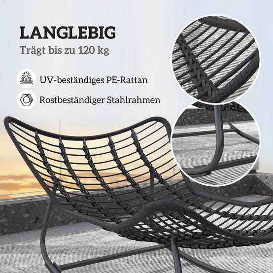 Banc de jardin en rotin basculant avec cadre en acier 98 x 111 x 74 cm Gris - Image 6