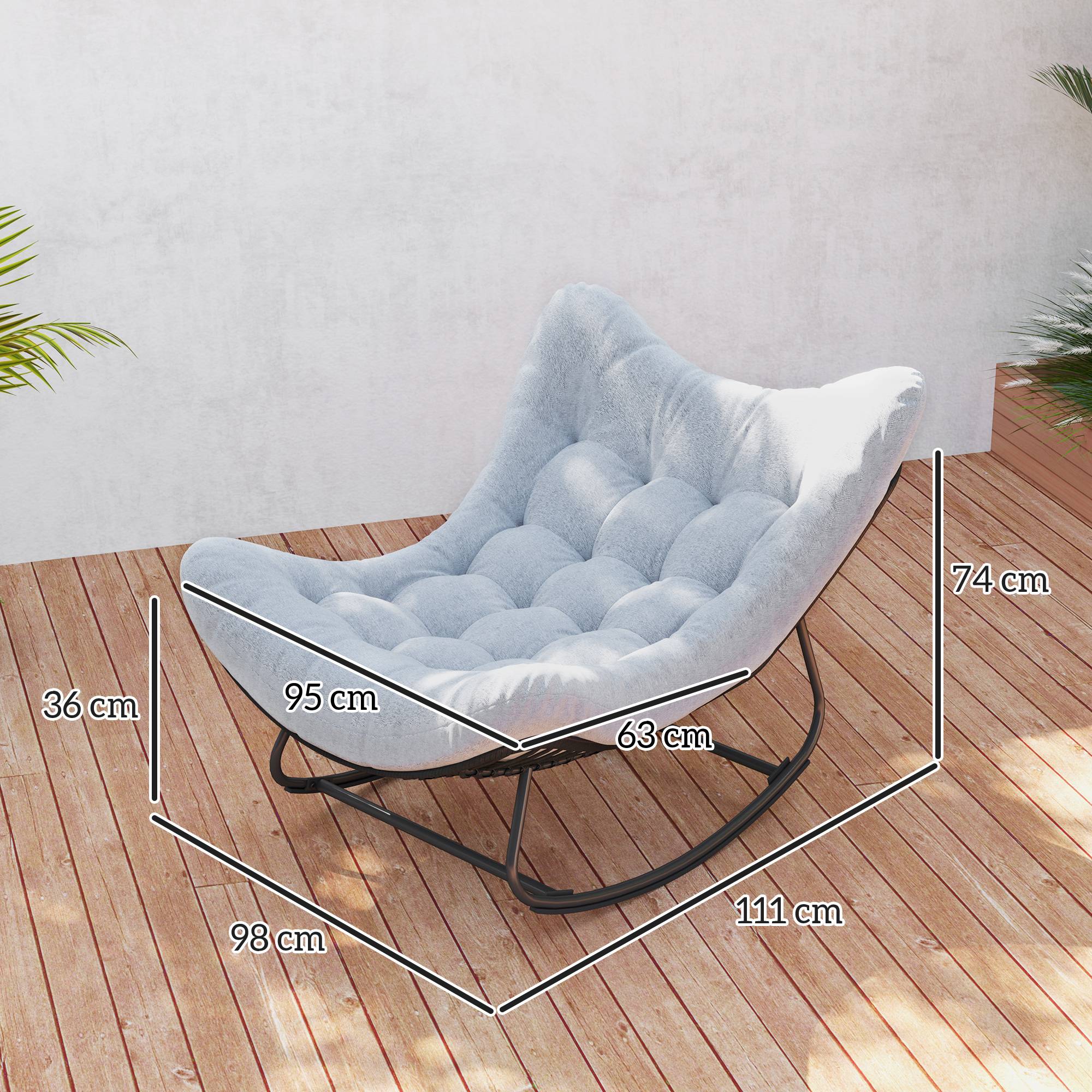 Banc de jardin en rotin basculant avec cadre en acier 98 x 111 x 74 cm Gris - Image 3