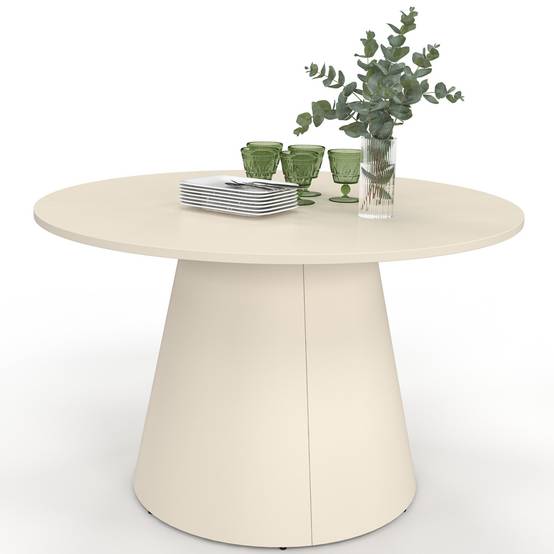 Table de jardin ronde AMELIA 120 CM 6 personnes avec pied central en métal beige - Image 2