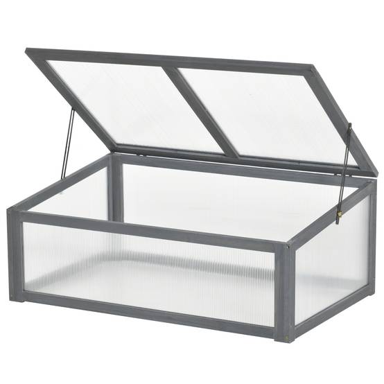Mini Serre Châssis Bois Jardin Protection Semis Polycarbonate 100x65cm Gris - ComfortXL Outdoor Living - Image 2