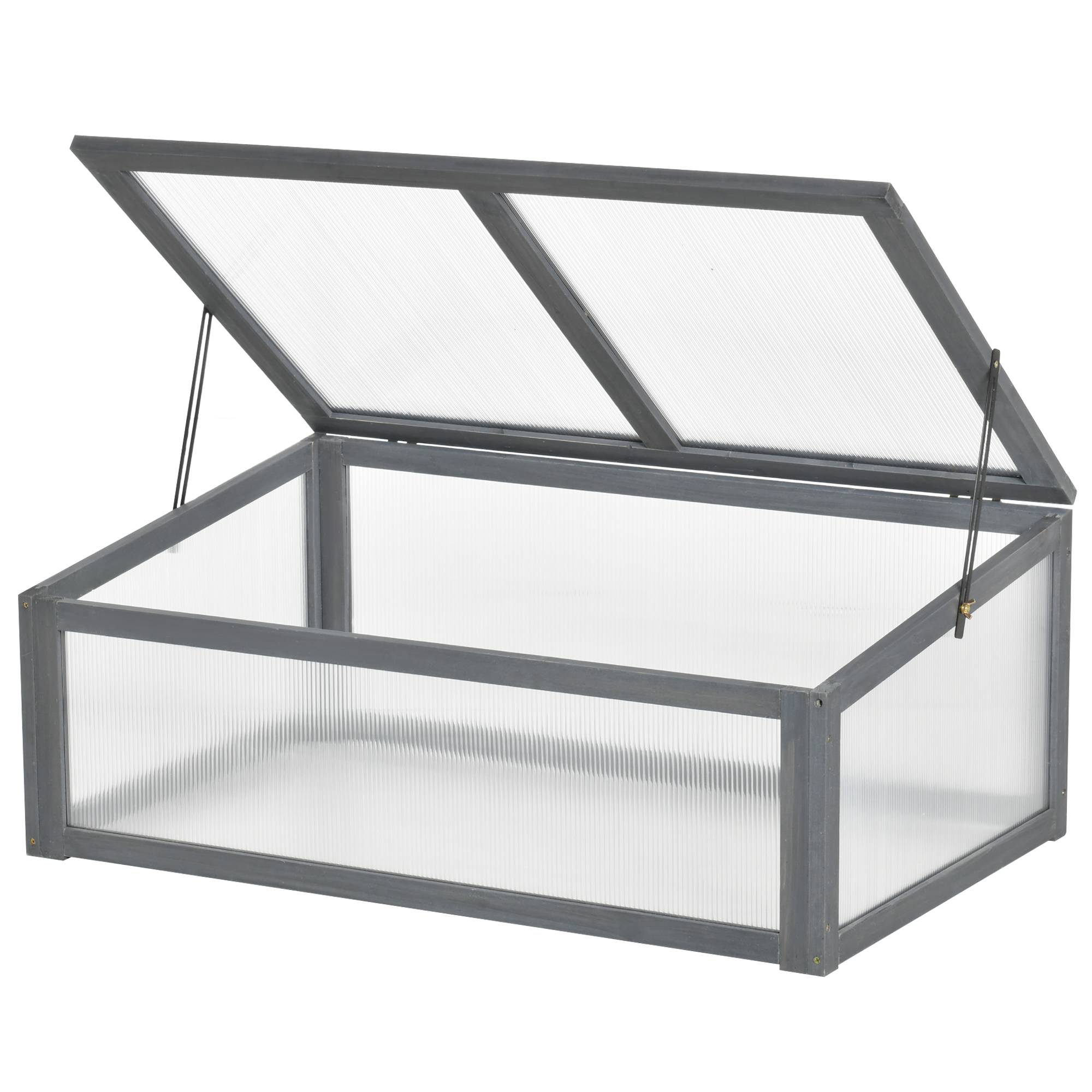 Mini Serre Châssis Bois Jardin Protection Semis Polycarbonate 100x65cm Gris - ComfortXL Outdoor Living - Image 2