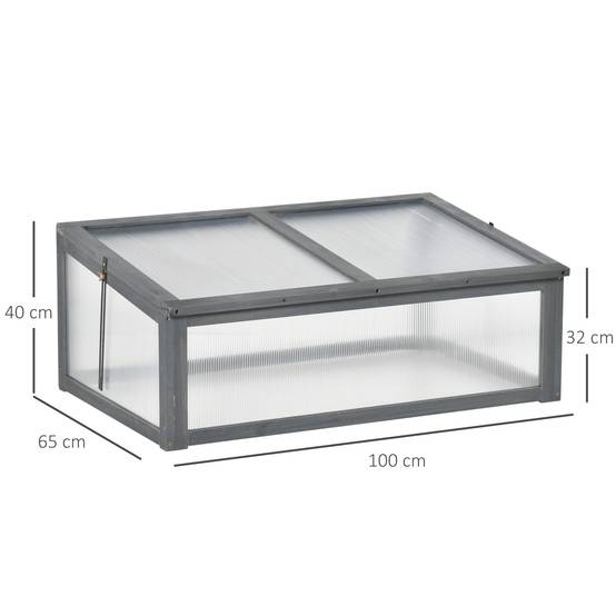 Mini Serre Châssis Bois Jardin Protection Semis Polycarbonate 100x65cm Gris - ComfortXL Outdoor Living - Image 3