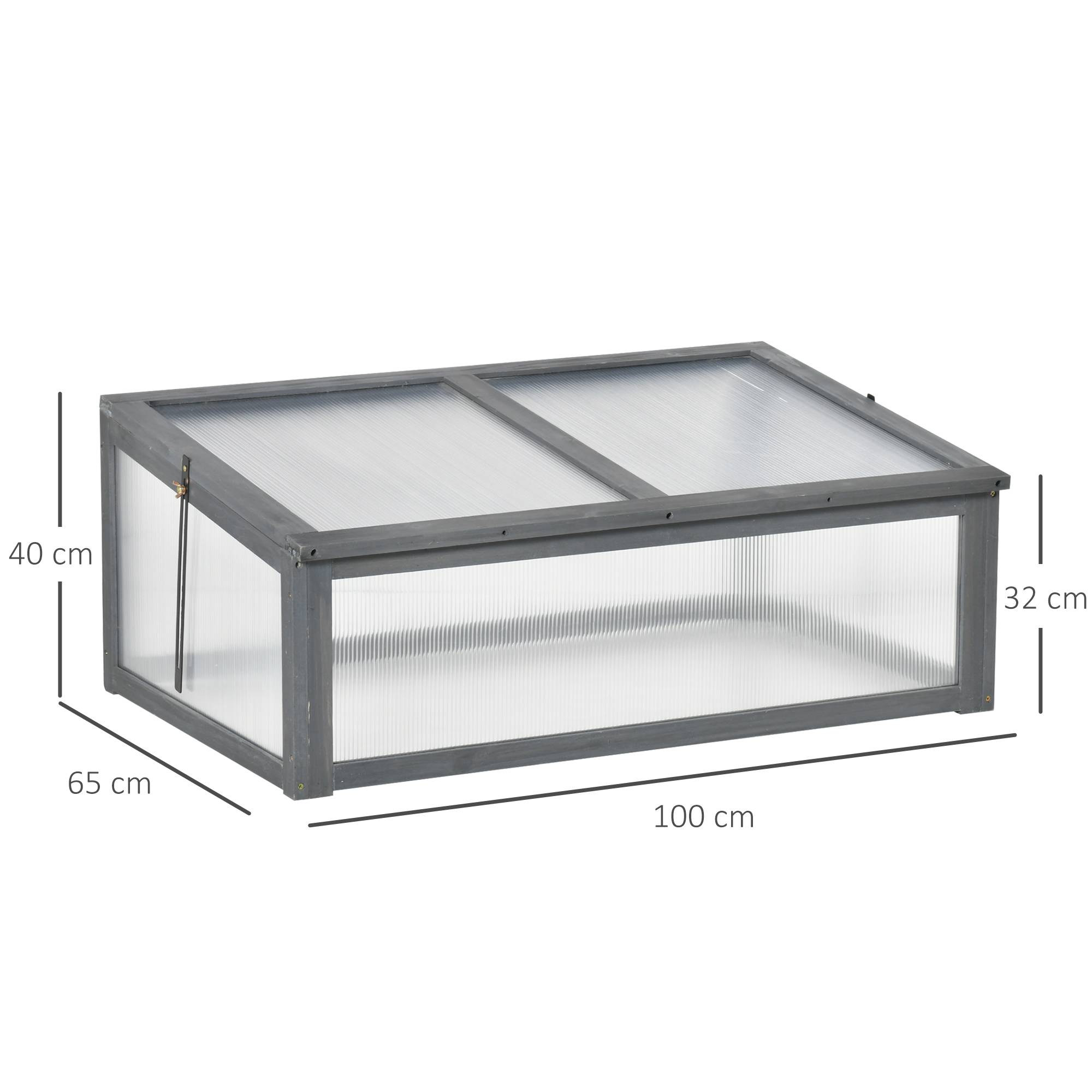 Mini Serre Châssis Bois Jardin Protection Semis Polycarbonate 100x65cm Gris - ComfortXL Outdoor Living - Image 3