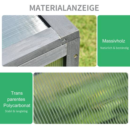 Mini Serre Châssis Bois Jardin Protection Semis Polycarbonate 100x65cm Gris - ComfortXL Outdoor Living - Image 4