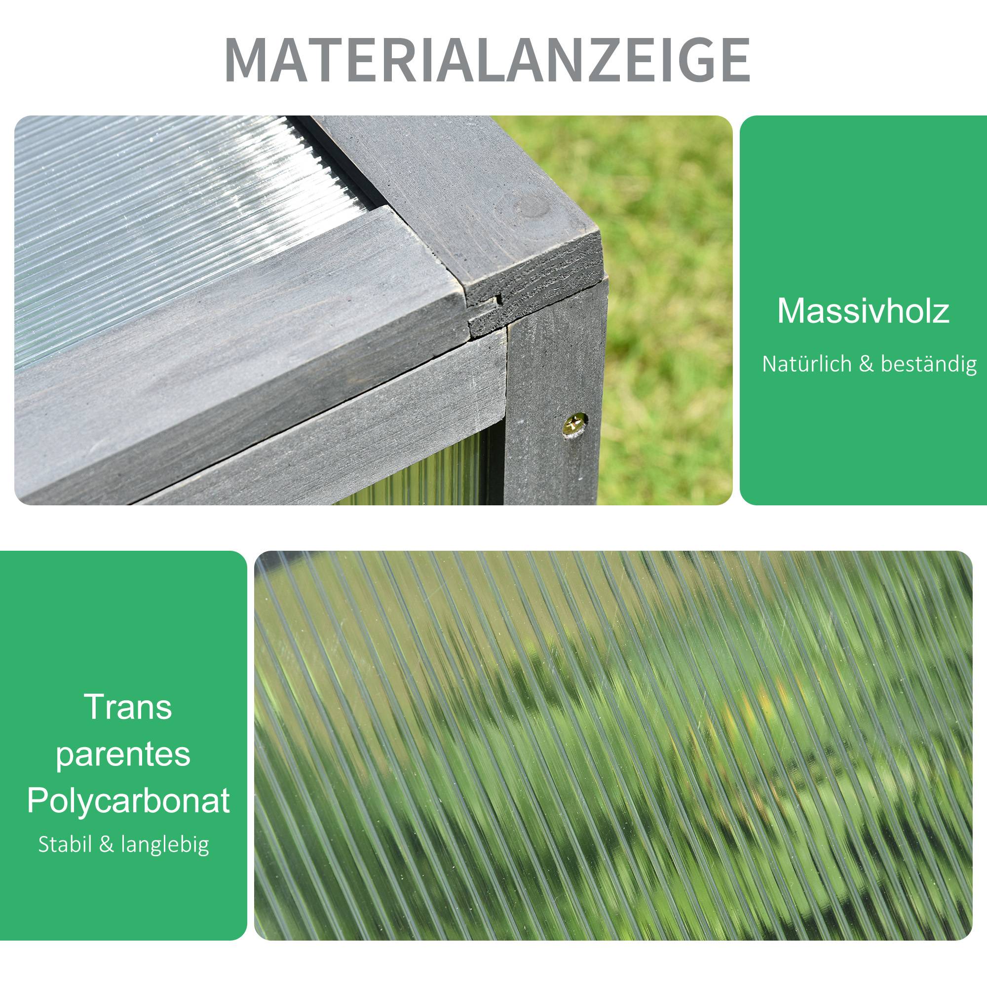 Mini Serre Châssis Bois Jardin Protection Semis Polycarbonate 100x65cm Gris - ComfortXL Outdoor Living - Image 4