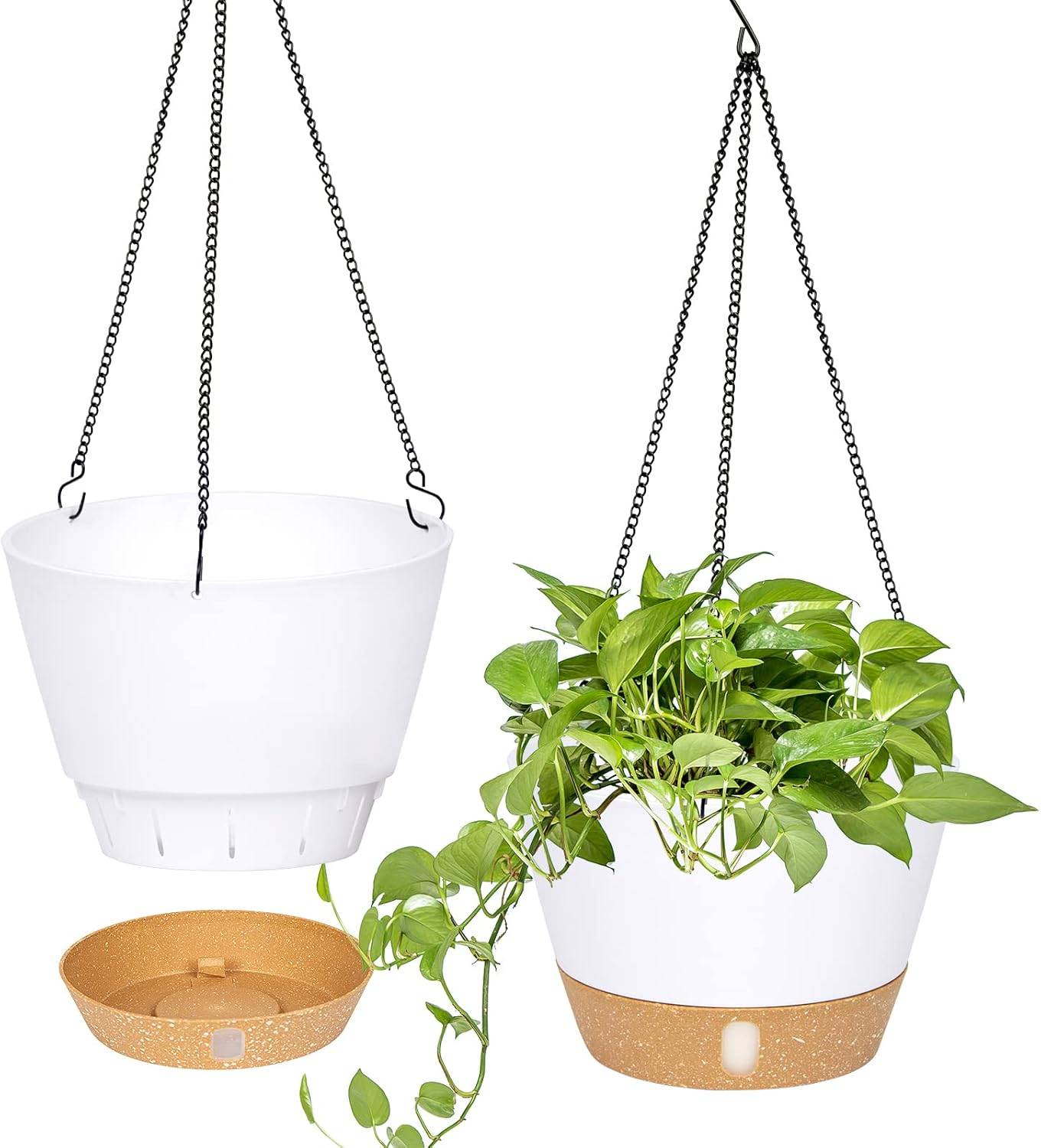 Lot de 2(Blanc) jardinières suspendues, 25.4 cm de diamètre pour l'intérieur et l'extérieur, Fleurs Suspendu avec Trou de Drainage et 3 Crochet-Lytech - Image 1