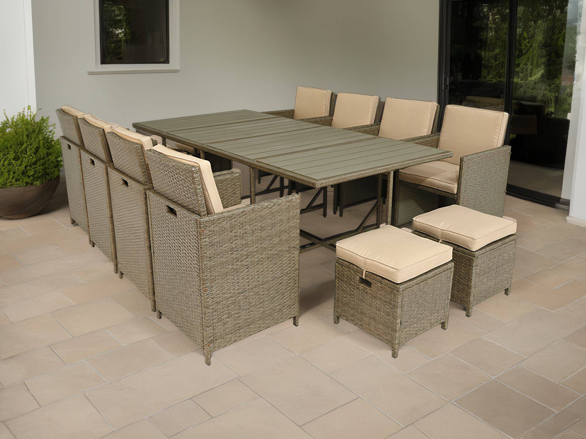 Best Mobilier - Sunny - salon de jardin encastrable 12 places - en résine tressée, plateau polywood - avec housse de protection - noir taupe - Best Mobilier - Imagen 2