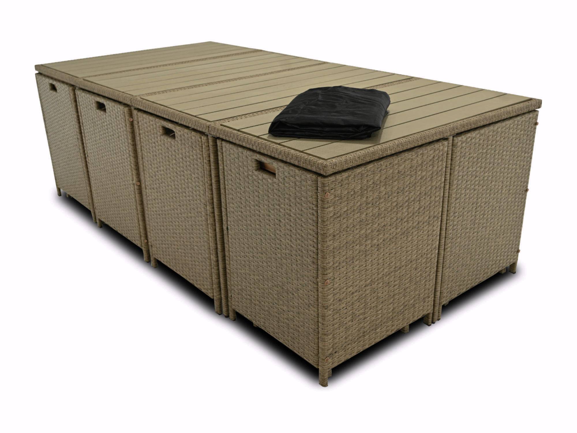 Best Mobilier - Sunny - salon de jardin encastrable 12 places - en résine tressée, plateau polywood - avec housse de protection - noir taupe - Best Mobilier - Imagen 5