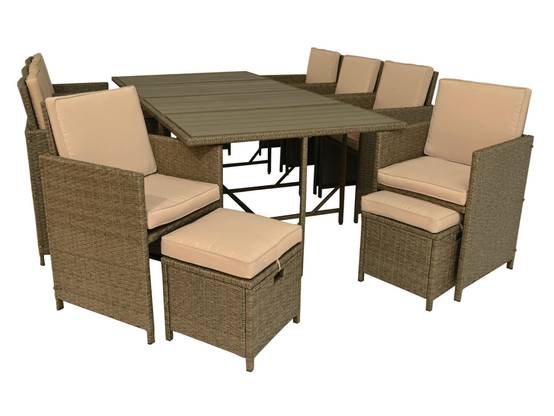 Best Mobilier - Sunny - salon de jardin encastrable 12 places - en résine tressée, plateau polywood - avec housse de protection - noir taupe - Best Mobilier - Imagen 3