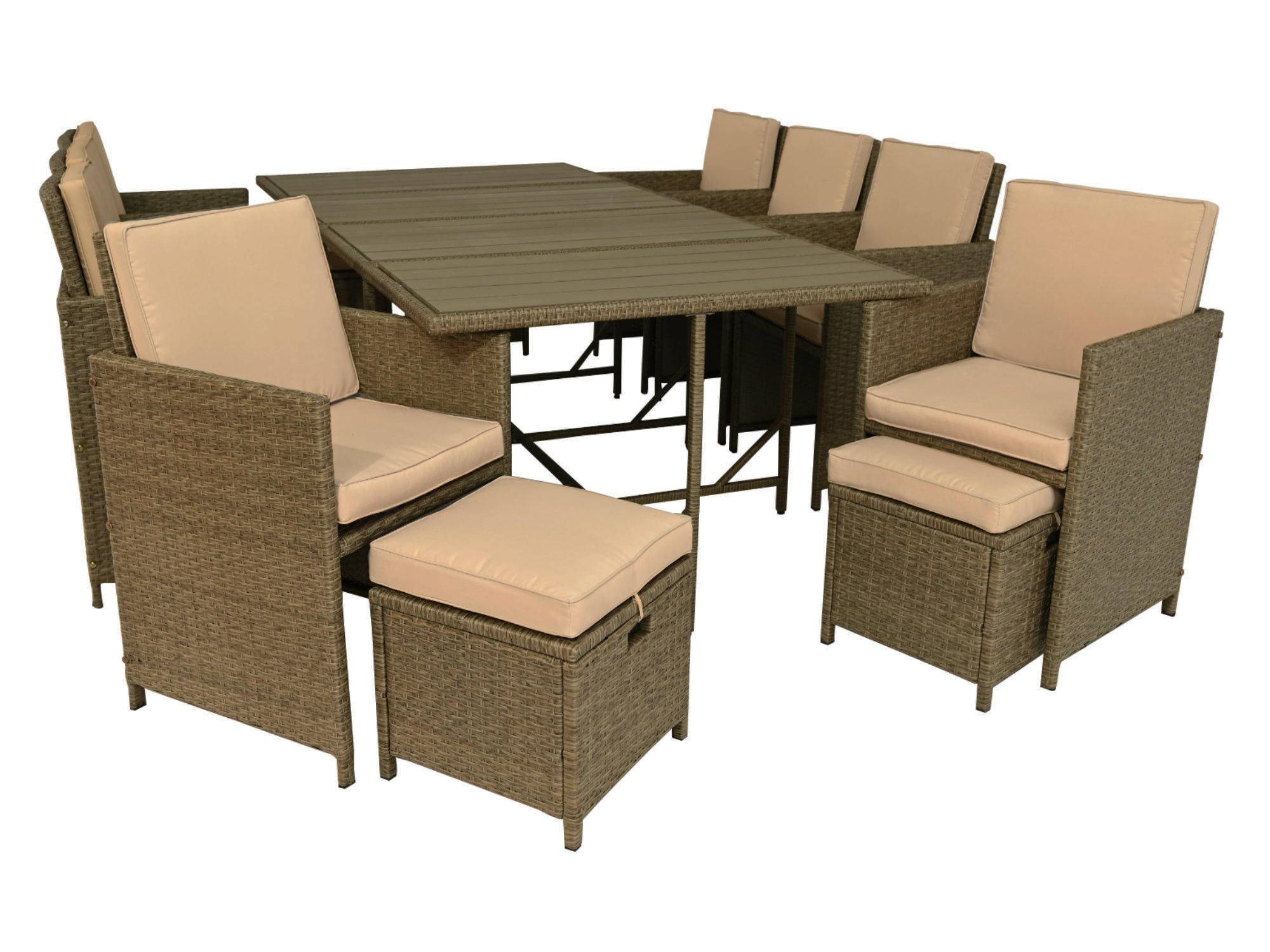 Best Mobilier - Sunny - salon de jardin encastrable 12 places - en résine tressée, plateau polywood - avec housse de protection - noir taupe - Best Mobilier - Imagen 3
