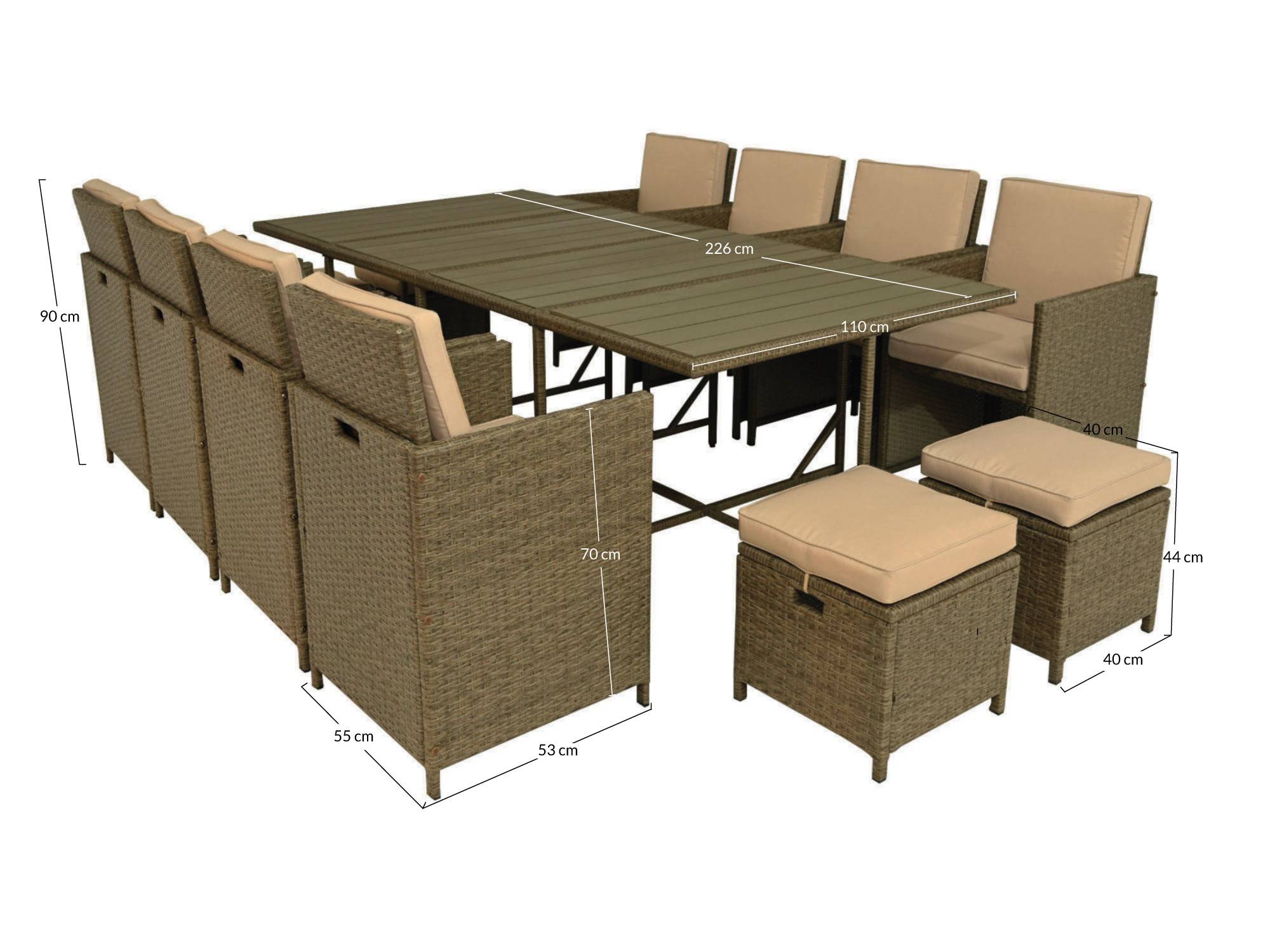 Best Mobilier - Sunny - salon de jardin encastrable 12 places - en résine tressée, plateau polywood - avec housse de protection - noir taupe - Best Mobilier - Imagen 8