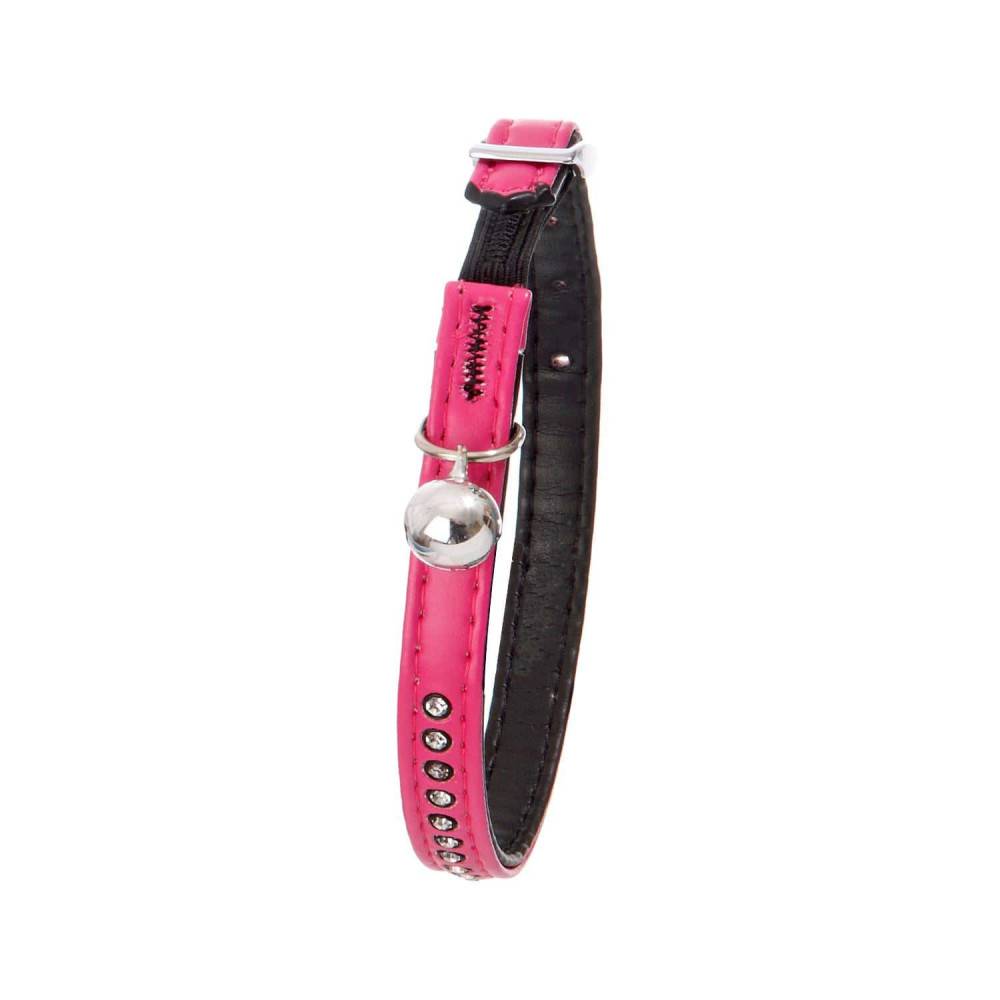 Collier 30 cm x 11 mm rose avec strass et clochette pour chat - Image 1